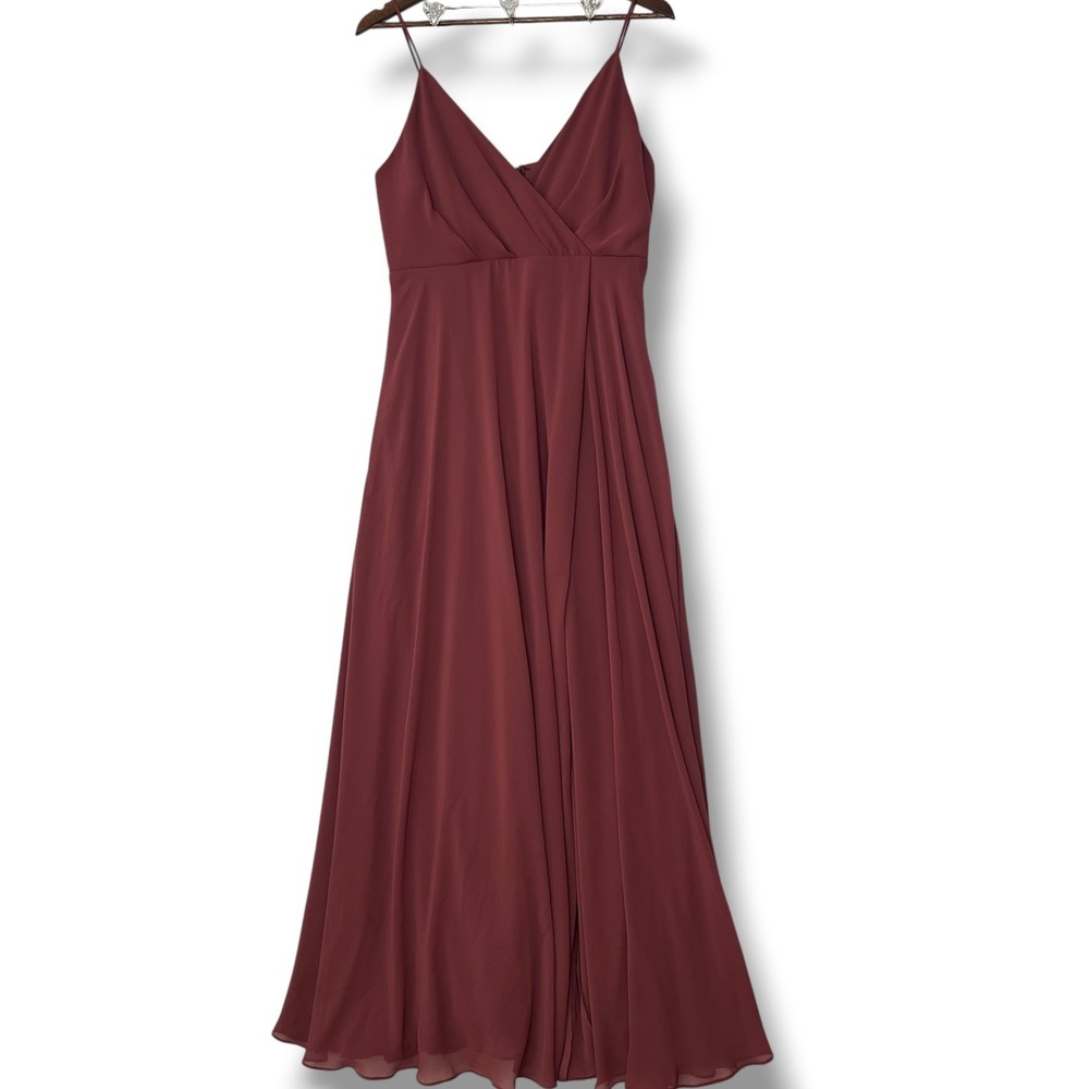 Birdy Grey Kaia Dress M Rosewood Maxi V-Neck Pockets Chiffon Bridesmaid Formal